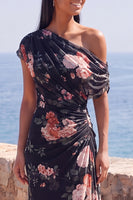 Load image into Gallery viewer, Ivory One Shoulder Ruched Mermaid Floral Long Formal Dress with slit