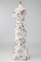 Load image into Gallery viewer, Ivory One Shoulder Ruched Mermaid Floral Long Formal Dress with slit