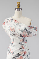 Load image into Gallery viewer, Ivory One Shoulder Ruched Mermaid Floral Long Formal Dress with slit