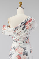 Load image into Gallery viewer, Ivory One Shoulder Ruched Mermaid Floral Long Formal Dress with slit