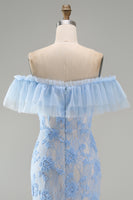 Load image into Gallery viewer, Blue Off the Shoulder Mermaid Floral Long Formal Dress with Ruffles