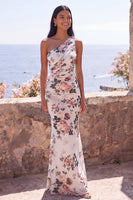 Load image into Gallery viewer, Ivory One Shoulder Floral Keyhole Back Mermaid Long Formal Dress