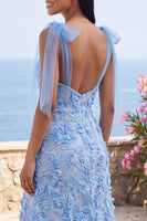 Load image into Gallery viewer, Blue Mermaid Thick Straps Floral Long Formal Dress with Bows