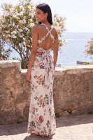Load image into Gallery viewer, Floral Mermaid Ivory Ruched V-Neck Long Formal Dress