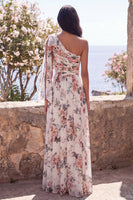 Load image into Gallery viewer, Ivory Ruched One Shoulder Floral A Line Long Formal Dress with Slit