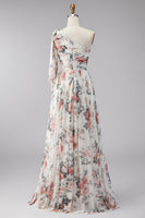 Load image into Gallery viewer, Ivory Ruched One Shoulder Floral A Line Long Formal Dress with Slit