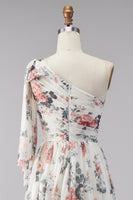 Load image into Gallery viewer, Ivory Ruched One Shoulder Floral A Line Long Formal Dress with Slit