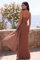 Load image into Gallery viewer, Strapless Brown and White Polka Dots Mermaid Long Formal Dress with Side Cape