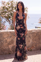 Load image into Gallery viewer, Ivory Halter Floral Ruched Backless Mermaid Long Formal Dress