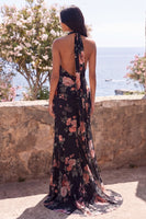 Load image into Gallery viewer, Ivory Halter Floral Ruched Backless Mermaid Long Formal Dress
