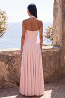 Load image into Gallery viewer, Pink Halter Backless A Line Long Formal Dress