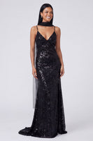 Load image into Gallery viewer, Sparkly Yellow Sequins V-Neck Mermaid Long Formal Dress with Slit