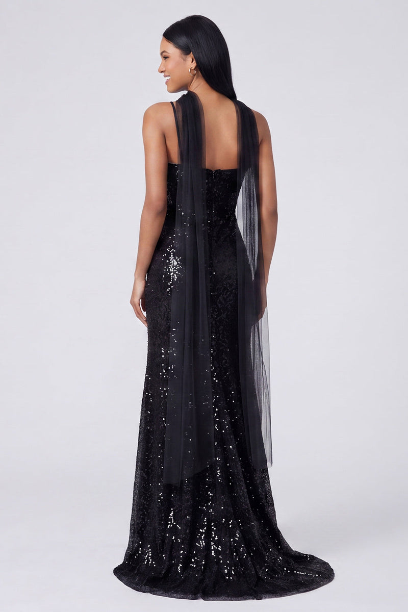 Load image into Gallery viewer, Sparkly Yellow Sequins V-Neck Mermaid Long Formal Dress with Slit