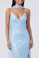 Load image into Gallery viewer, Sparkly Yellow Sequins V-Neck Mermaid Long Formal Dress with Slit