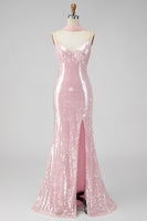 Load image into Gallery viewer, Sparkly Yellow Sequins V-Neck Mermaid Long Formal Dress with Slit