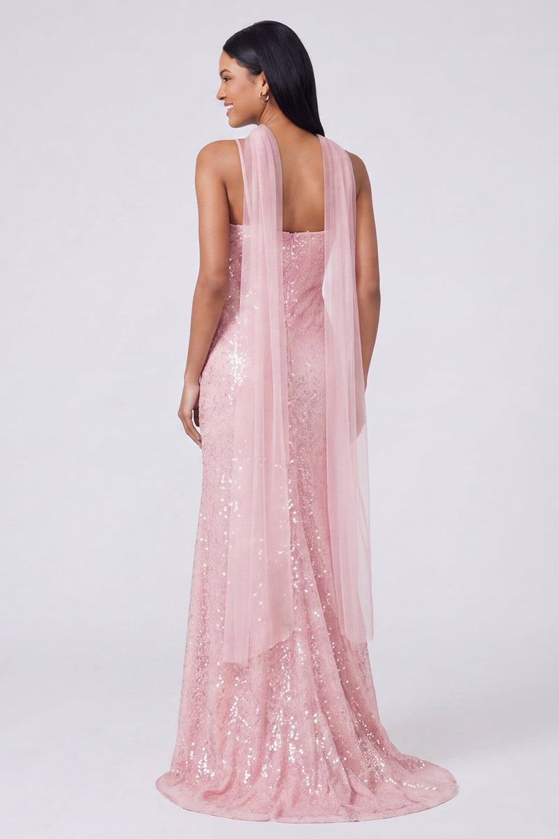Load image into Gallery viewer, Sparkly Yellow Sequins V-Neck Mermaid Long Formal Dress with Slit
