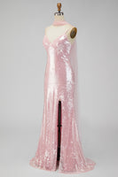 Load image into Gallery viewer, Sparkly Yellow Sequins V-Neck Mermaid Long Formal Dress with Slit