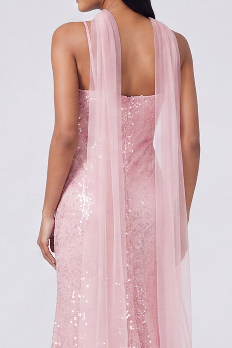 Load image into Gallery viewer, Sparkly Yellow Sequins V-Neck Mermaid Long Formal Dress with Slit