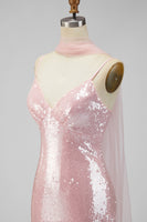 Load image into Gallery viewer, Sparkly Yellow Sequins V-Neck Mermaid Long Formal Dress with Slit