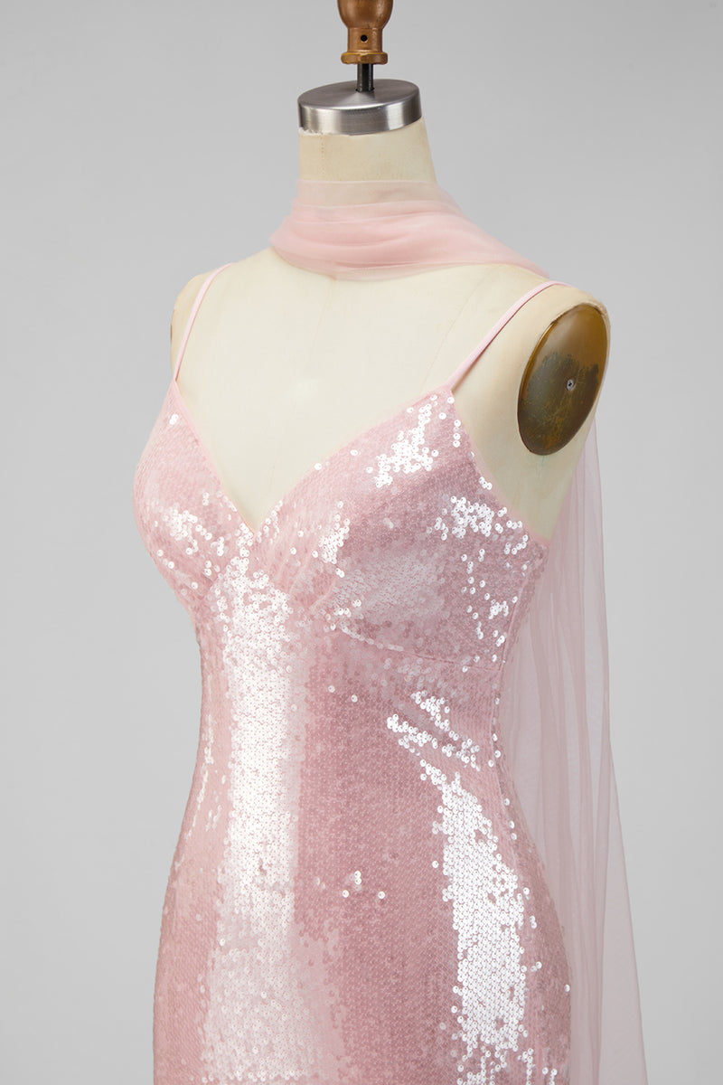 Load image into Gallery viewer, Sparkly Yellow Sequins V-Neck Mermaid Long Formal Dress with Slit