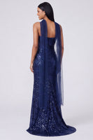 Load image into Gallery viewer, Sparkly Yellow Sequins V-Neck Mermaid Long Formal Dress with Slit