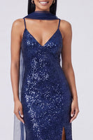 Load image into Gallery viewer, Sparkly Yellow Sequins V-Neck Mermaid Long Formal Dress with Slit
