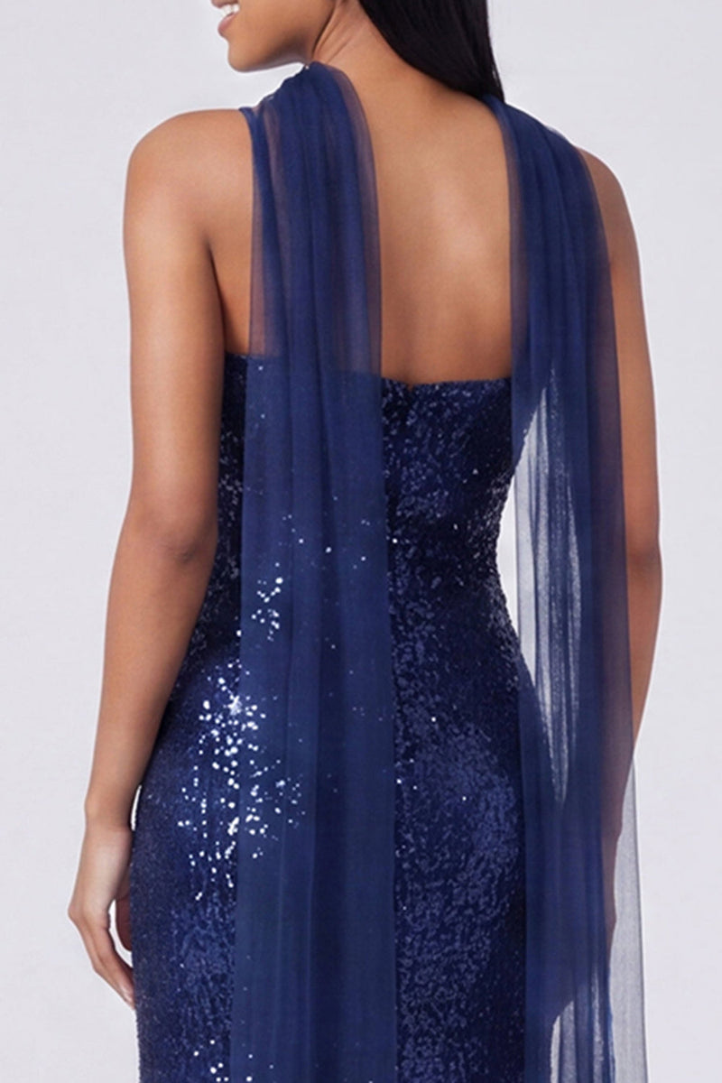 Load image into Gallery viewer, Sparkly Yellow Sequins V-Neck Mermaid Long Formal Dress with Slit