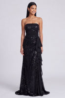 Load image into Gallery viewer, Sparkly Light Pink Strapless Mermaid Ruched Sequins Long Formal Dress with Ruffles