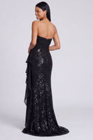 Load image into Gallery viewer, Sparkly Light Pink Strapless Mermaid Ruched Sequins Long Formal Dress with Ruffles
