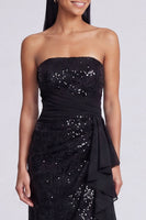 Load image into Gallery viewer, Sparkly Light Pink Strapless Mermaid Ruched Sequins Long Formal Dress with Ruffles