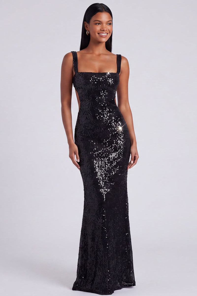 Load image into Gallery viewer, Sparkly Sequins Light Blue Square Neck Mermaid Long Formal Dress