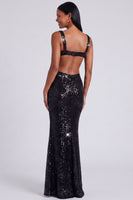 Load image into Gallery viewer, Sparkly Sequins Light Blue Square Neck Mermaid Long Formal Dress