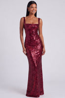 Load image into Gallery viewer, Sparkly Sequins Light Blue Square Neck Mermaid Long Formal Dress