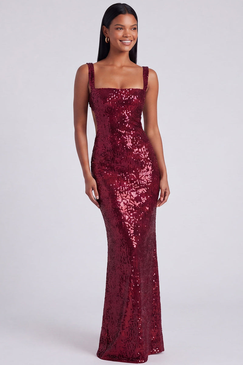 Load image into Gallery viewer, Sparkly Sequins Light Blue Square Neck Mermaid Long Formal Dress