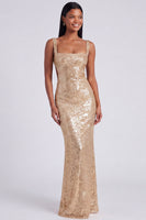 Load image into Gallery viewer, Sparkly Sequins Light Blue Square Neck Mermaid Long Formal Dress