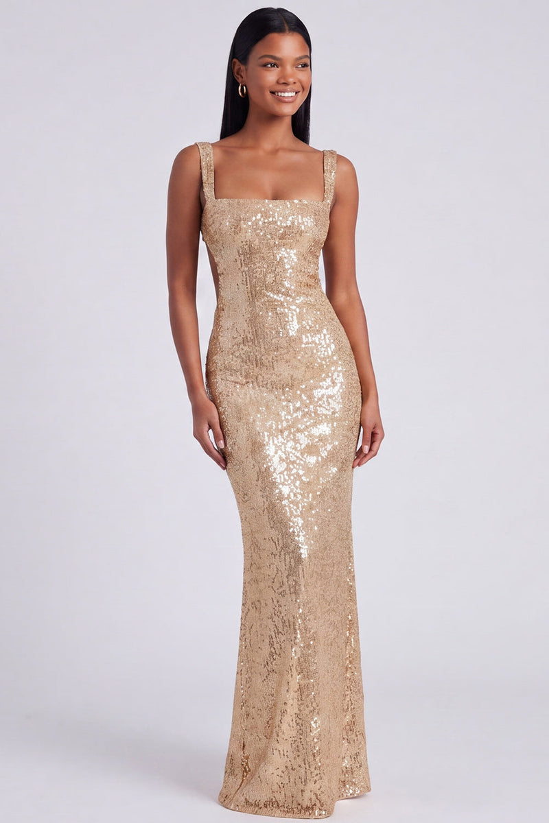 Load image into Gallery viewer, Sparkly Sequins Light Blue Square Neck Mermaid Long Formal Dress