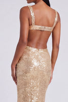 Load image into Gallery viewer, Sparkly Sequins Light Blue Square Neck Mermaid Long Formal Dress