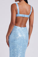 Load image into Gallery viewer, Sparkly Sequins Light Blue Square Neck Mermaid Long Formal Dress
