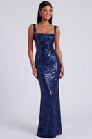 Load image into Gallery viewer, Sparkly Sequins Light Blue Square Neck Mermaid Long Formal Dress