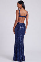 Load image into Gallery viewer, Sparkly Sequins Light Blue Square Neck Mermaid Long Formal Dress