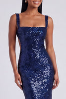 Load image into Gallery viewer, Sparkly Sequins Light Blue Square Neck Mermaid Long Formal Dress