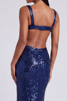 Load image into Gallery viewer, Sparkly Sequins Light Blue Square Neck Mermaid Long Formal Dress