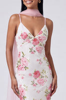Load image into Gallery viewer, White Pink Flower Sequins V-Neck Mermaid Long Formal Dress