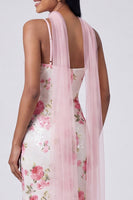 Load image into Gallery viewer, White Pink Flower Sequins V-Neck Mermaid Long Formal Dress