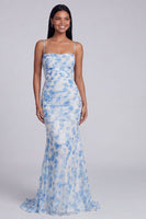 Load image into Gallery viewer, Light Green Ruched Floral Spaghetti Straps Mermaid Long Formal Dress