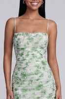 Load image into Gallery viewer, Light Green Ruched Floral Spaghetti Straps Mermaid Long Formal Dress