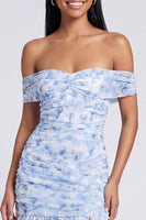 Load image into Gallery viewer, Pink Floral Ruched Mermaid Off the Shoulder Long Formal Dress with Slit