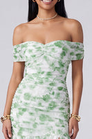 Load image into Gallery viewer, Pink Floral Ruched Mermaid Off the Shoulder Long Formal Dress with Slit
