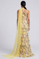 Load image into Gallery viewer, Butter Yellow Floral One Shoulder Embroidered Mermaid Long Formal Dress