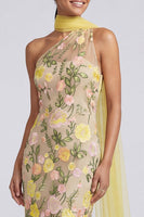 Load image into Gallery viewer, Butter Yellow Floral One Shoulder Embroidered Mermaid Long Formal Dress
